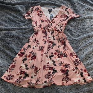 Pink Floral Faux Wrap Dress